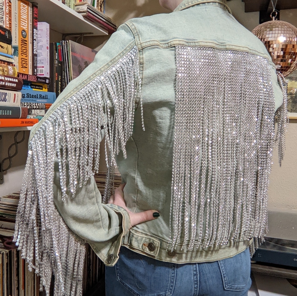 OOAK Rhinestone Fringe Embellished Denim Jacket